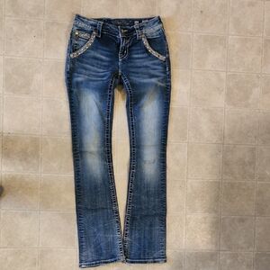 Miss Me Blue Boot Cut Jeans with Embellished Pockets